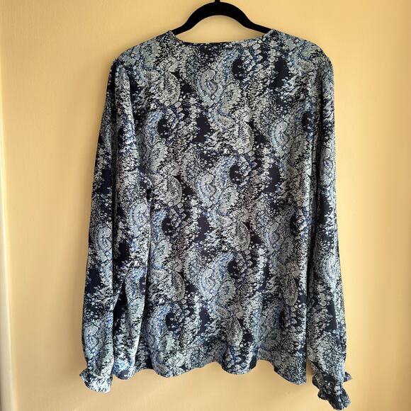 Joie Ruffle Pleated Paisley Top Blue Front Tie Half Button Long Sleeve Sz XL - Picture 6 of 6